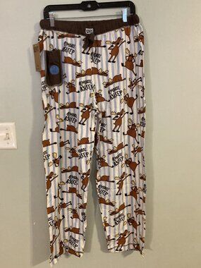 Lazy One Womens Almoose Asleep PJ Pants Medium 100% Cotton Brown Elastic Waist